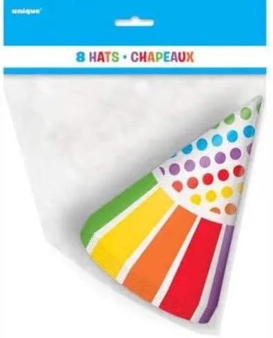 Rainbow Birthday Paper Party Hats 8 Count