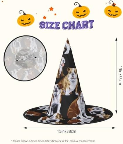 Jbyjbx English Bulldogs Print Witch Hat for Halloween Parties