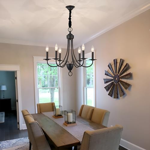 6 Light Black Farmhouse Chandelier with Adjustable Chain