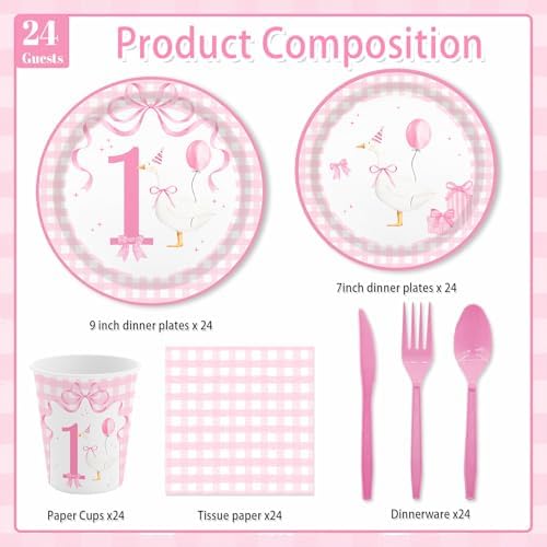 MEHOFOND 168pcs Silly Goose Birthday Plates Set for Girls