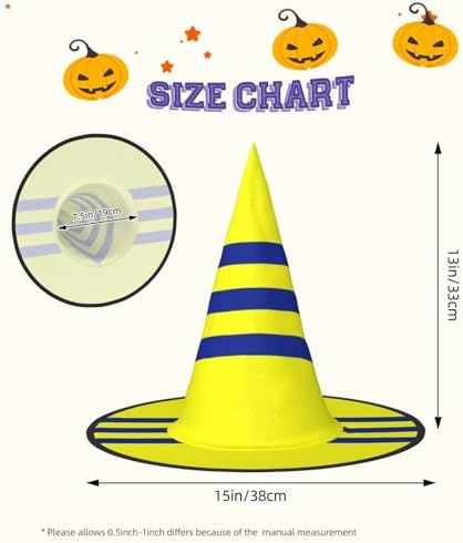 Yellow And Blue Stripes Witch Party Hat For Halloween