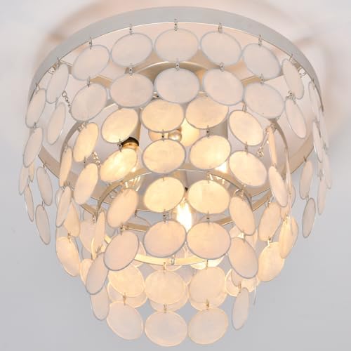 Modern Capiz Shell Chandelier 3-Light Boho Coastal Ceiling Light