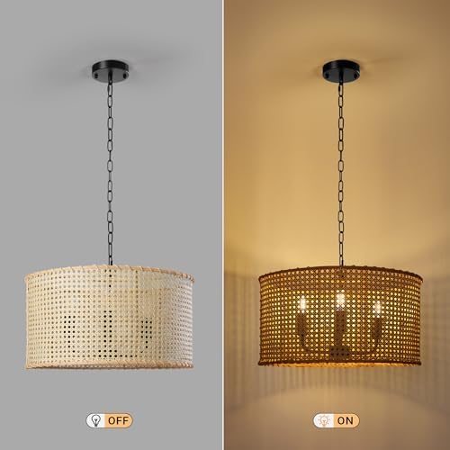 LamQee 172 Inch Farmhouse Rattan Chandeliers with 4 Lights