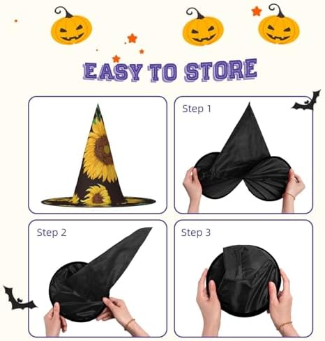 Beautiful Sunflower Print Witch Hat for Halloween and Parties