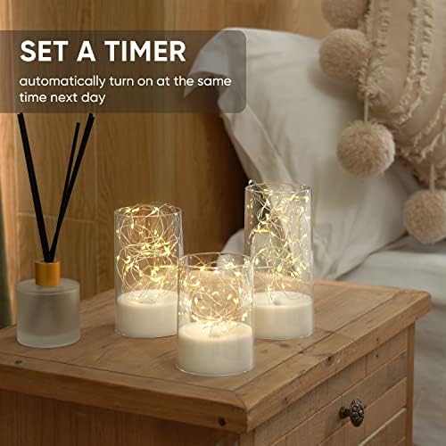 Homemory Flameless Candles with Remote and Twinkle Lights Set of 3