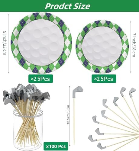 Puraikcmi Golf Themed 150Pcs Party Plates and Toothpicks Set