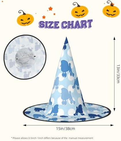 Blue Poodle Polka Dot Witch Hat for Parties and Cosplay