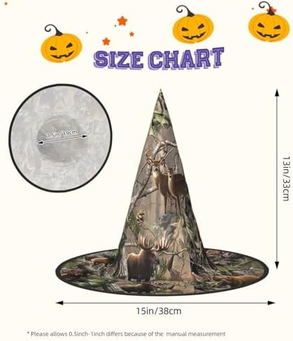 Hunting Deer Bear Elk Print Halloween Witch Hat for Parties and Costumes