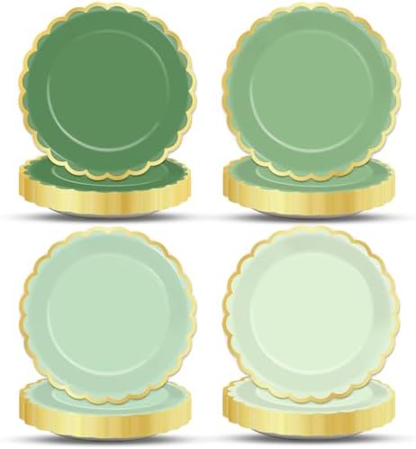 Wiooffen 48Pcs Gradient Green Scalloped Party Plates