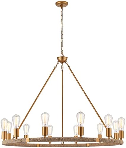 12 Lights Wagon Wheel Chandelier with Brass Finish