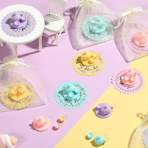 24 Piece Mini Tea Party Favors Set with Cards and Organza Bags
