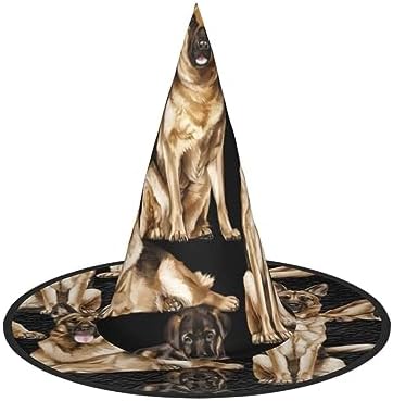 German Shepherd Dog Print Halloween Witch Hat for Parties and Cosplay