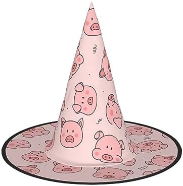 Jbyjbxred Cute Pig Print Halloween Witch Hat for Parties and Cosplay