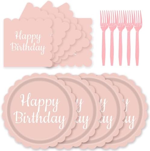 72PCS Light Pink Scalloped Birthday Plates and Napkins Set