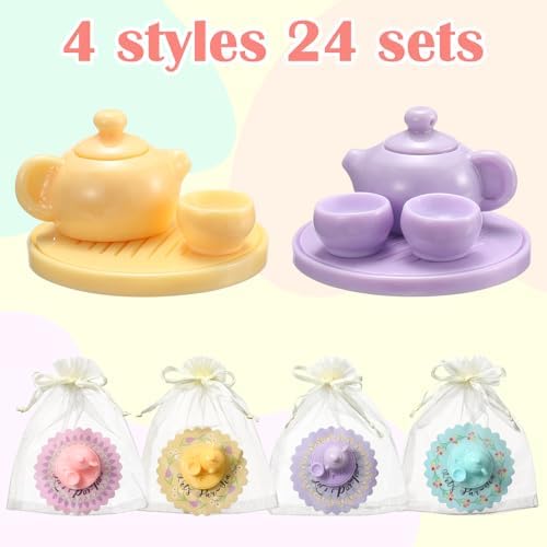 24 Piece Mini Tea Party Favors Set with Cards and Organza Bags