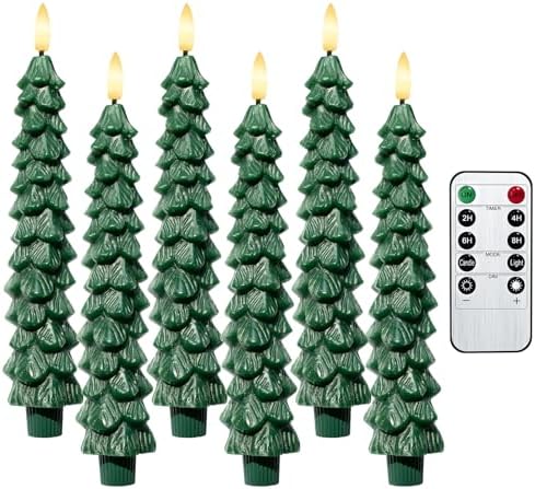 6PCS LED Flameless Tree Taper Candles with Remote and Timer