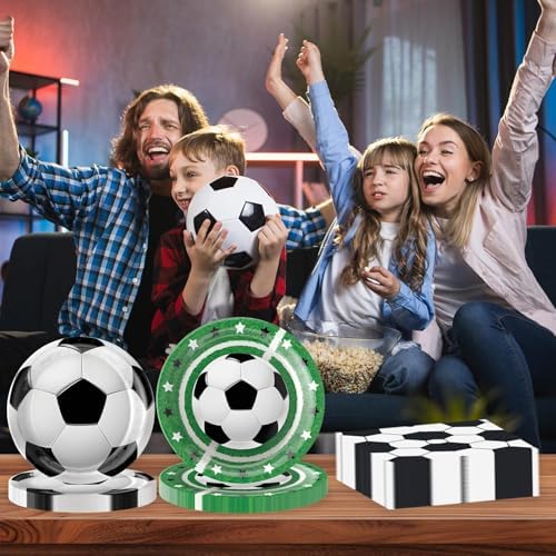 96Pcs Soccer Plates Napkins Forks Birthday Party Supplies