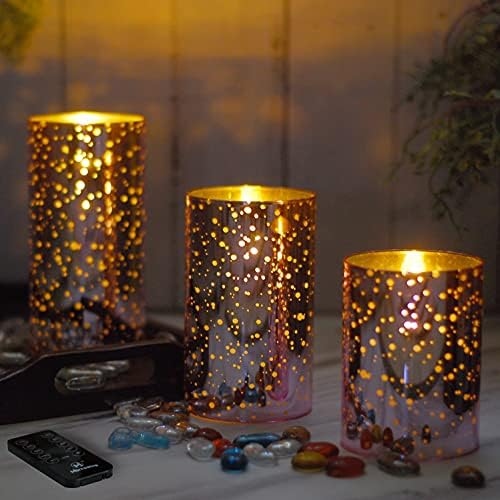 Pink Mercury Glass Flameless LED Candles with Remote and Timer Batteries Included