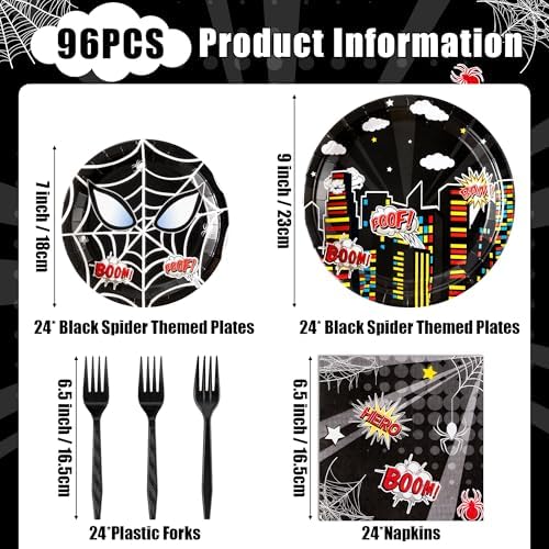Black Spider Party Plates Napkins Forks 96PCS Set