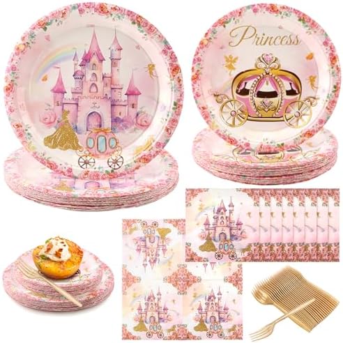 Princess Castle Party Tableware Set 96Pcs for 24 Guests