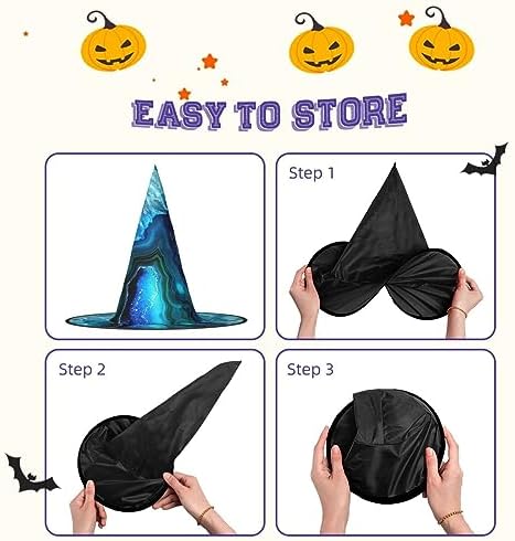 Bright Aqua Blue Print Witch Hat for Halloween Parties and Cosplay