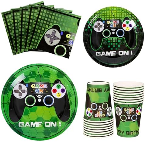 WERNNSAI Video Game Party Decorations 64 PCS Plates Napkins Cups