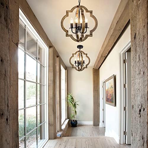 Farmhouse Orb Chandelier 4-Light Rustic Wood