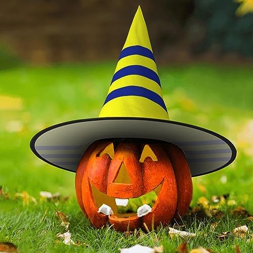 Yellow And Blue Stripes Witch Party Hat For Halloween