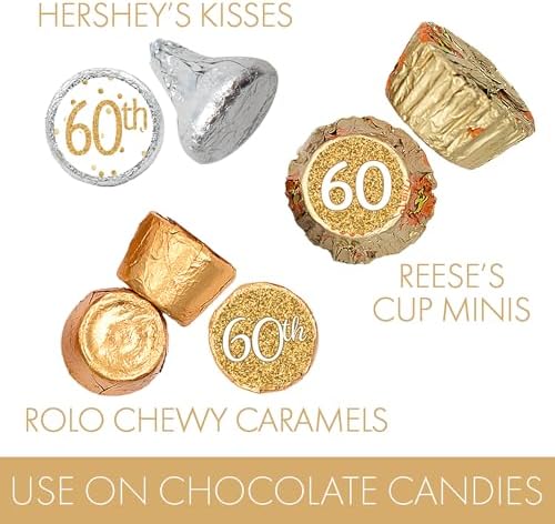 White and Gold 60th Birthday Party Favor Stickers 180 Count