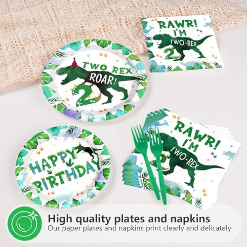 Grencian 96PCS Dinosaur 2nd Birthday Tableware Set for 24 Guests