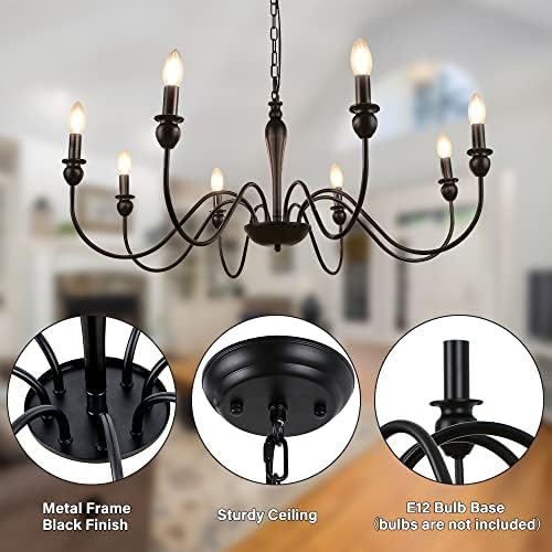 LynPon Farmhouse Chandelier 8 Light Industrial Black