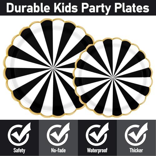 96PCS Black and White Party Plates Set for 24 Guests