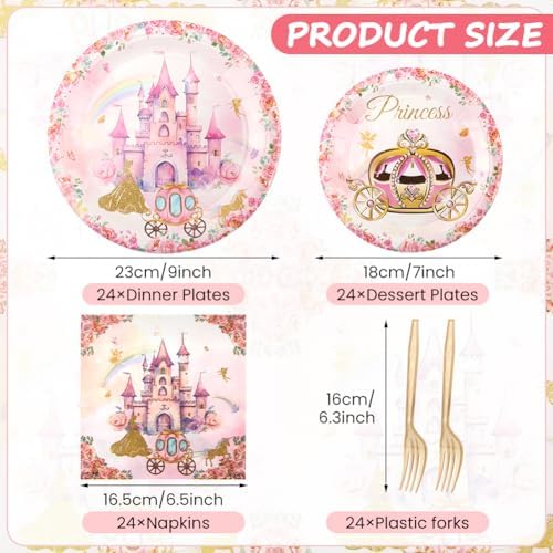 Princess Castle Party Tableware Set 96Pcs for 24 Guests