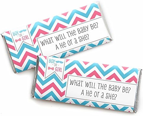 Big Dot of Happiness Chevron Gender Reveal Candy Bar Wrappers Set 24