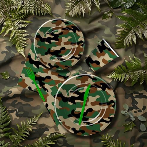 Camouflage Plates Napkins Party Decorations Set for 24 Guests