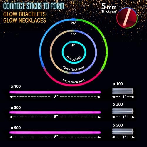 GemPrime 100 Pcs Glow Sticks Party Pack 8 Inch Neon Light Up Supplies