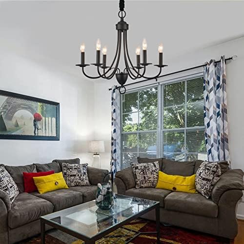 6 Light Black Farmhouse Chandelier with Adjustable Chain