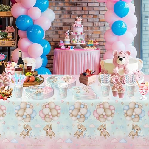 Bear Gender Reveal Party Tableware Set - 24 Pieces
