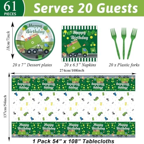 Garbage Truck Birthday Party Tableware Set for 20 Guests