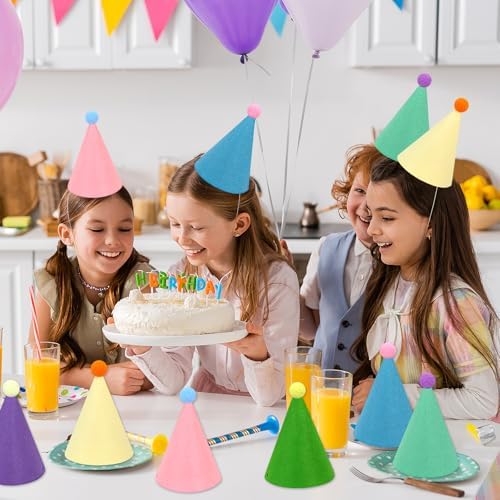 12 Pack Rainbow Cone Hats For Birthday Parties