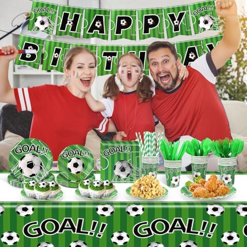 Hidaily Soccer Party Tableware Set 194Pcs for 24 Guests