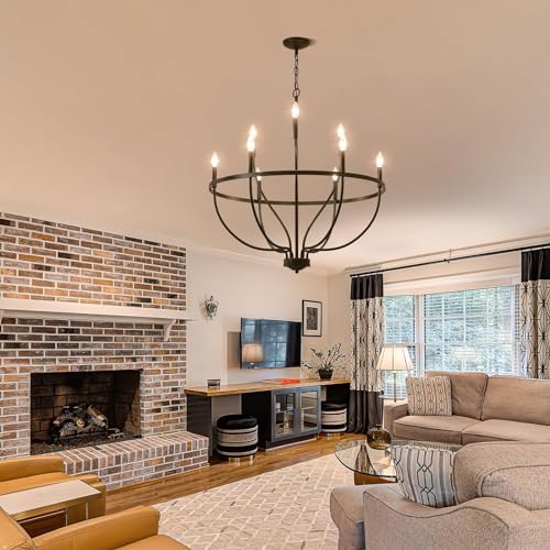 Modern Black 9 Light Farmhouse Chandelier for Entryway