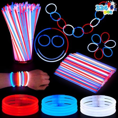 JOYIN 100 Pcs 4th of July Glow Sticks with Connectors
