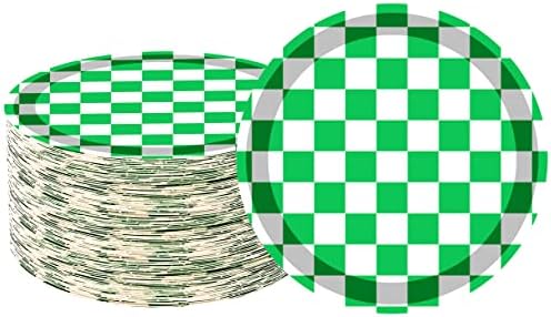 40 Pcs Green White Checkered Race Car Plates