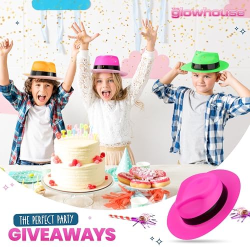 Neon Gangster Fedora Hats 12-Pack UV Reactive