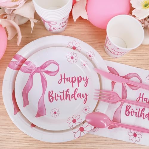 Pink Bow Birthday Plates Set for 25 Guests