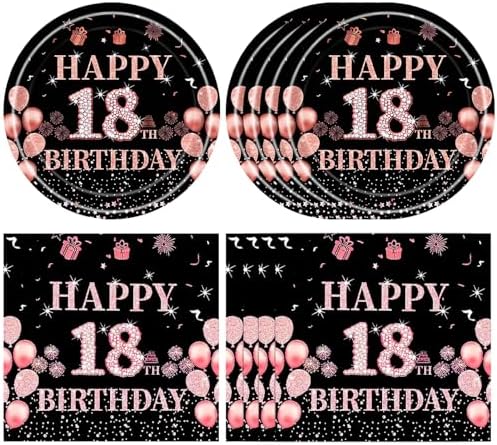 Rose Gold 18th Birthday Plates and Napkins Set