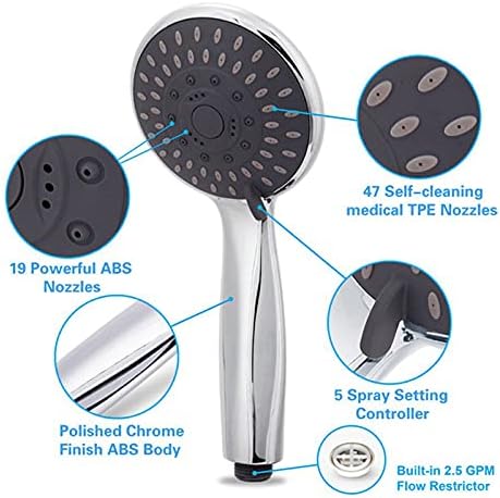 High Pressure Handheld Shower Head with 5 Functions