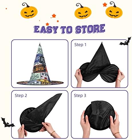 Jbyjbx License Plate Print Witch Hat for Parties