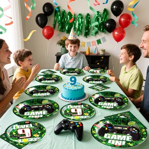 Grencian 96 Pcs Video Game Party Plates Napkins Forks Set